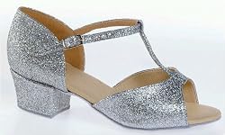 114C Silvermist Girls' Sandal with a 1.5" Cuban Heel in Silver Sparkle (sizes Girls' 1 - Women's 8)