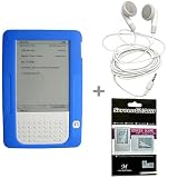 Blue Color Amazon Kindle 2 E-Book Reader Silicone Rubber Skin Case + Kindle2 Stereo Sound Earbud Headphones + Kindle2 Anti Scratch LCD Screen Protector