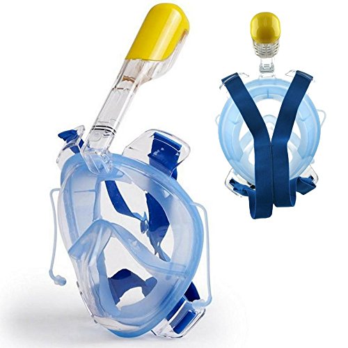 7Leon New Smart Design 180 Degree Full Face Adult &amp; Kids Snorkel Mask with Anti Fog and Anti-Leak Technology - Blue S/M