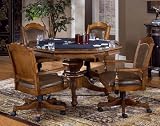5pc Game Dining Table and Chairs Set in Brown Finish