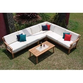 New Luxurious 5 Piece Teak Sectional Sofa Set - 2 Sofas(Left and Right), 1 Lounge Armless... by WholesaleTeak
