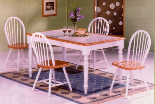 BEAUTIFUL WHITE TILE TOP TABLE W. 4 WINDSOR CHAIRS