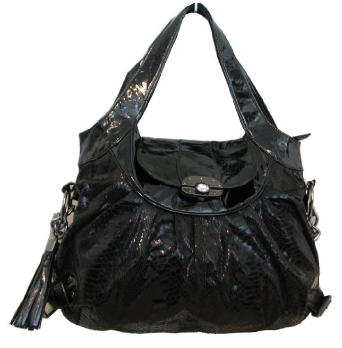 Alex Black Snakeskin Faux Leather Chain Strap Shoulder Bag -- SwankySwans