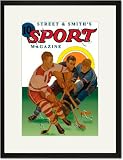 Black Framed/Matted Print 17x23, Three Players Fight for the Puck
