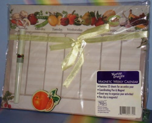 Magnetic Weekly Calendar (52-Sheet Planner / Organizer) in Decorative Design (assorted styles) with Coordinating Magnetic Pen