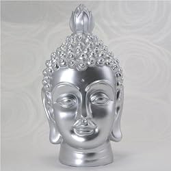 Silver Resin Buddha Head Statue - Free Shipping