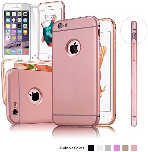iPhone 6 Case, [ALUMINUM BUMPER] iPhone 6S Metal case [Premium] Full-Body Aluminum - Hard Dual Layer Protective Case with Screen Protector Tempered Glass for iPhone 6 6S 4.7 Inch (Rose Gold)