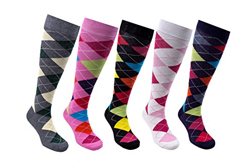 Socks n Socks-Womens 5 & 2 Pair Luxury Cotton Colorful Cool Fun Knee high Socks