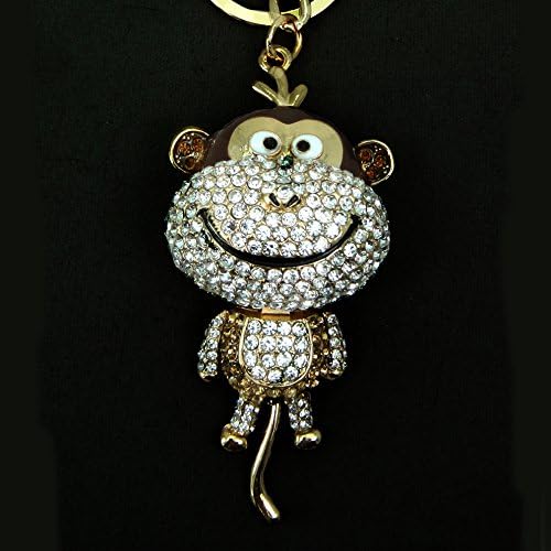 Funny Smile Rhinestone Golden Monkey Key Chain / Purse Charm