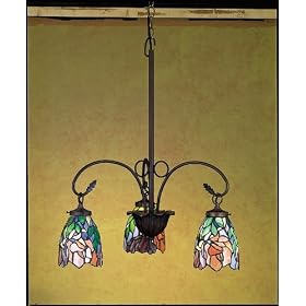 Meyda Tiffany 27416 3-Light Chandelier, Mahogany Bronze Finish with Stained