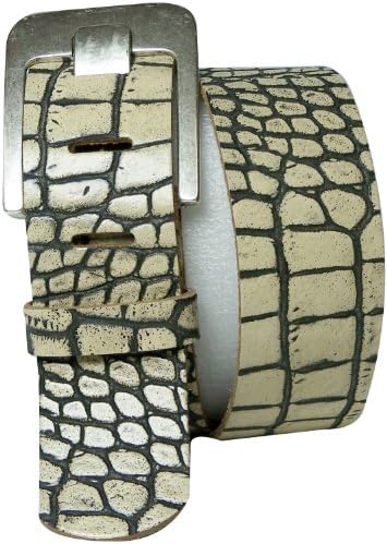 FRONHOFER Wide Belt 1.9' wide leather belt croc belt, crocodile belt 5 cm wide, Size:waist size 33.5 IN M EU 85 cm, Color:Cream