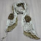 Cotton Lace Stitching Embroider Decorative Flowers Long Scarf Shawl - Tan