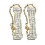 14K Two Tone Gold 1 ct. Two Row Princess Cut Diamond Fashion Earrings