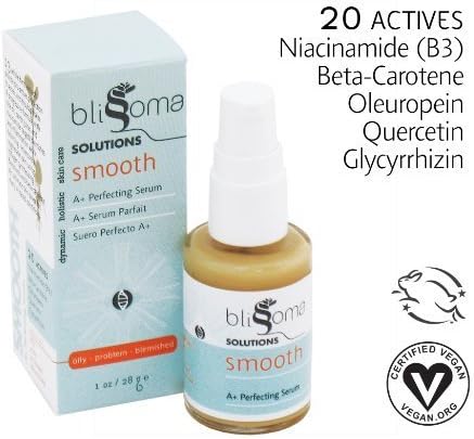 Blissoma Solutions natural skincare Smooth A+ Organic Moisture Serum for acne, eczema, psoriasis, rosacea, irritated skin types, 1 Oz, 30 ml by Blissoma