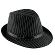 NEW BLACK PINSTRIPE FEDORA TRILBY BELT GANGSTER HAT CAP