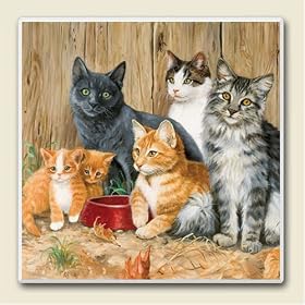 AbsorbaStone Coaster set~Barn Cats ~4 Tile Drink Coasters ~ code 353 by Artworks Home Accents