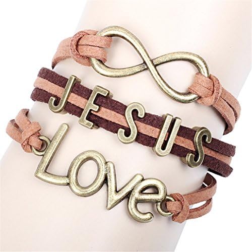 Esenshine Jesus Love Brown Leather Bracelet (jesus love style A)