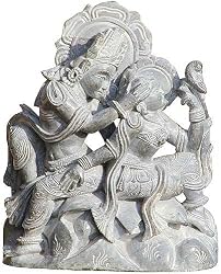 Lord Krishna and Radha Stone Carving 4.5 x 2 x 5.5 inches (sos049)