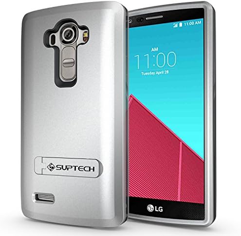SUPTECH LG G4 Case **3 Layer ** Protective G4 Case with HD SCREEN PROTECTOR [Drop Protection] [Shock Absorption] LG G4 Hybrid Case with Kickstand (Armor Sliver)