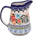 Polish Pottery Ceramika Boleslawiec,  0205/238, Pitcher Jacek 1, 1 Cup, Royal Blue Patterns with Red Cornflower and Blue Butterflies Motif