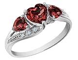 Garnet Heart Ring with Diamonds 1.43 Carat (ctw) in 10K White Gold