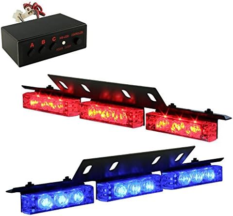 18 x Ultra Bright Red and Blue LED Emergency Warning Use Flashing Strobe Lights Bar For Windshield Dash Grille