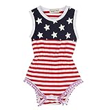 Ochine 新生児　幼児　女の子 ストライプ コットンブレンド　服 ロンパース　レース 子供服　0-2歳設定 ノースリーブ カバーオール 出産祝い　４サイズ選べる (L、12-18月)