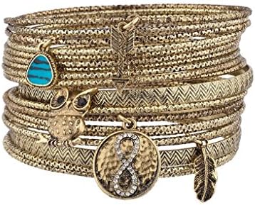 Crystalbella Creative Burnish Gold Infinity Boho Charm Bangle Set Gift Jewelry