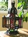 Small square Moroccan iron lantern with multicoloured glass