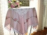Vintage Crochert/cross stitch Pink Cotton Table Cloth