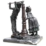 Boy & Girl at Water Pump Bronze Statue on Marble Base