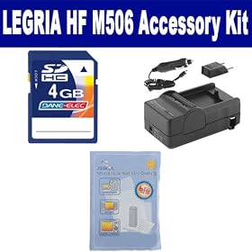 Canon LEGRIA HF M506 Camcorder Accessory Kit includes: SDM-1556 Charger, ZELCKSG Care & Cleaning, KSD4GB Memory Card