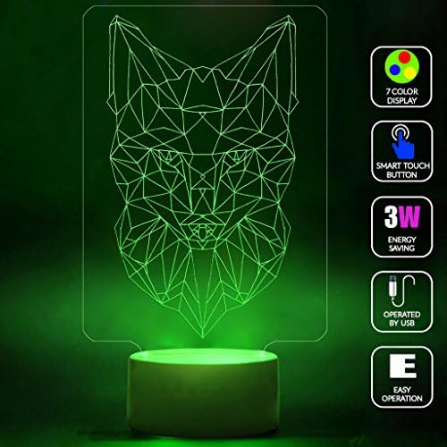 AmberLED Wolf Lines Art Design Desk Lamp 3D 7 Color Change Touch Switch Table LED Light Night Lighting Home Decoration Household Accessories Toys