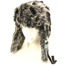 Faux Fur Plaid Wool Winter Trooper Trapper Ski Hat Turquoise