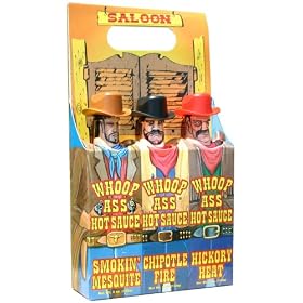 Whoop Ass Hot Sauce Gift Set - It's the Whoop Ass Saloon! All 3 Whoop Ass Hot Sauce Cowboys have claimed stake to the local towns saloon and they're packin' heat. Watch yourself, pardner. All in an easy to carry gift set.