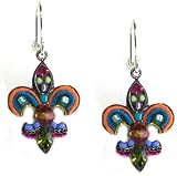 Firefly Fleur De Lis Mosaic Dangle Earrings with Multi-Color Crystals