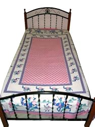 Indian Bedding Pink Blue Camel Print Bed Cover Twin Size Cotton Bedspreads