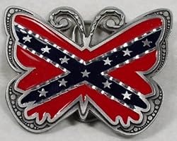 Dixie Blue/Red Enamel Diamondcut Pewter Butterfly Buckle