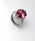 Kunzite Ring 8.8k Brazilian Kunzite with 0.44k G.V.V,S Diamonds Set on the Top of the Band and on the Basket on 18K White Gold Ring