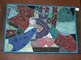 Review   / AQUA BEADED VINTAGE SARI TAPESTRY WALL HANGING THROW 60