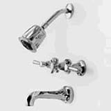 Newport Brass 1202/06 Antique Brass 1200 Triple Handle Tub and Shower Trim and Valve with Single Function Showerhead from the 1200 Series 1202