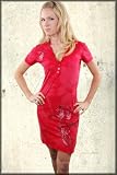 Grail Pipe and Birds Women's Short Sleeve Henley Dress in Fire Red