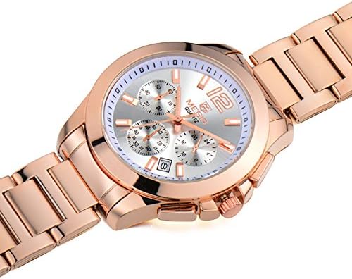 OUANGANC Mens Waterproof Hardlex Anti-scrach Crystal Quartz Stainless Steel Watches Rose Golden