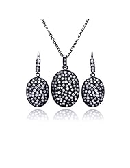 Nickel Free Sterling Silver Pendant & Earring Sets Black Rhodium CZ Oval Set Pendant Length: 25.3mm Width: 16.8mm Earring Length: 20.3mm Width: 13.55mm