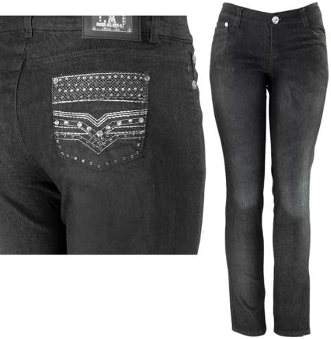 Womens Lesley Studded & Stitched with Rhinestones Black Skinny Jeans - 3