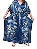 Mogul Kaftan Blue Printed Long Maxi Dress Caftans Coverup, Holiday Wear