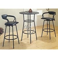 3pc 'R' Style Black Metal Frame Kitchen Bar Table & Stools Set