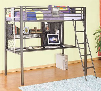 Metal twin size loft bed with computer desk