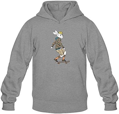 Mens Relaxed Bunny Boy Riding On A Skateboard Print Stylish Hoodies D-grey