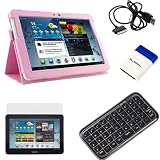 EveCase Pink Slimbook PU Leather Stand Case Cover plus Clear LCD Screen Protector, Mini Keyboard, USB Cable, Mini Brush for Samsung Galaxy Tab 2 Android TouchScreen Tablet (10.1inch, WiFi, P5100 / P5110)